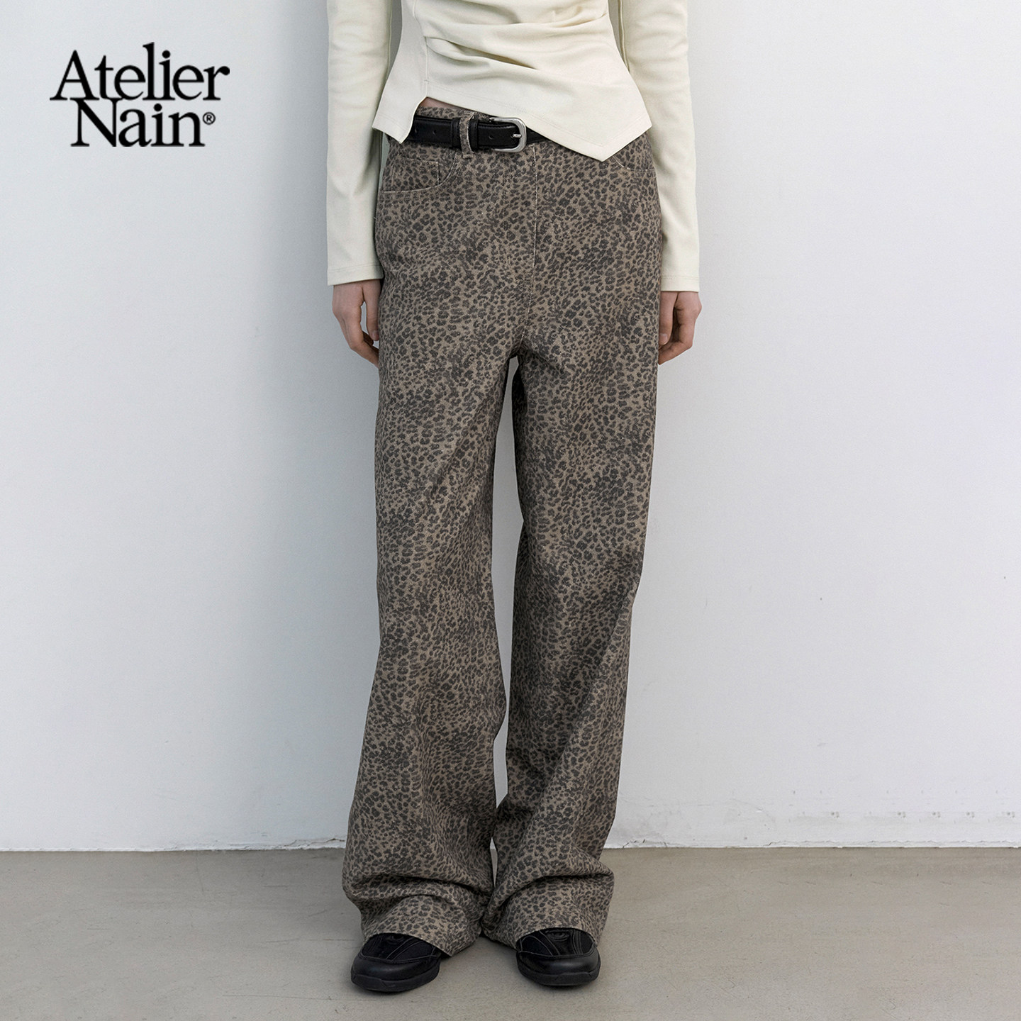 Atelier Nain2026年春季新款豹纹阔腿裤女韩版宽松百搭复古长裤