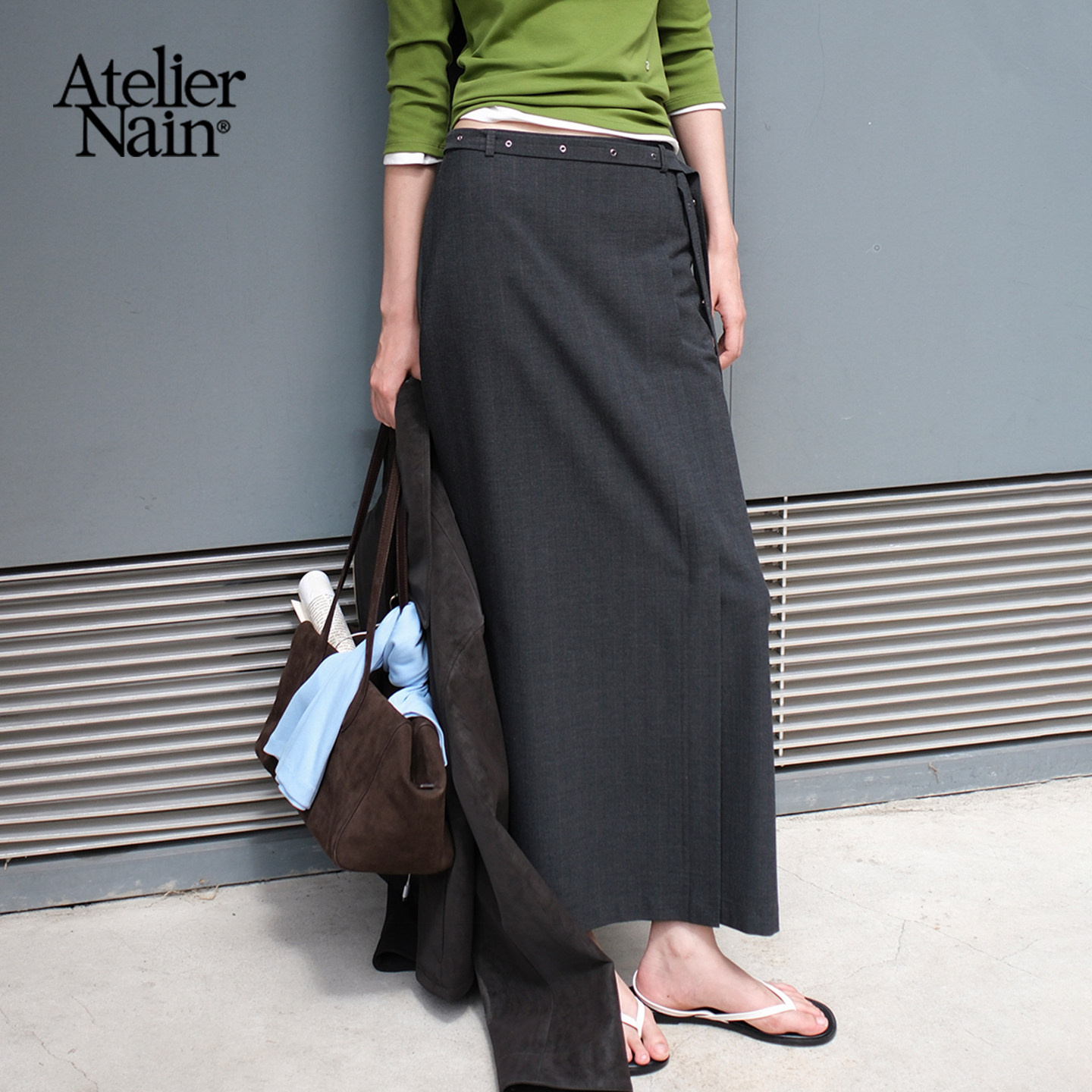 Atelier Nain2026年秋季新款半身裙韩版气质腰带长裙女松弛感裙子