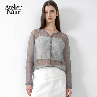 Atelier Nain2025年夏季新款网纱短款长袖上衣时尚防晒薄款长袖衫