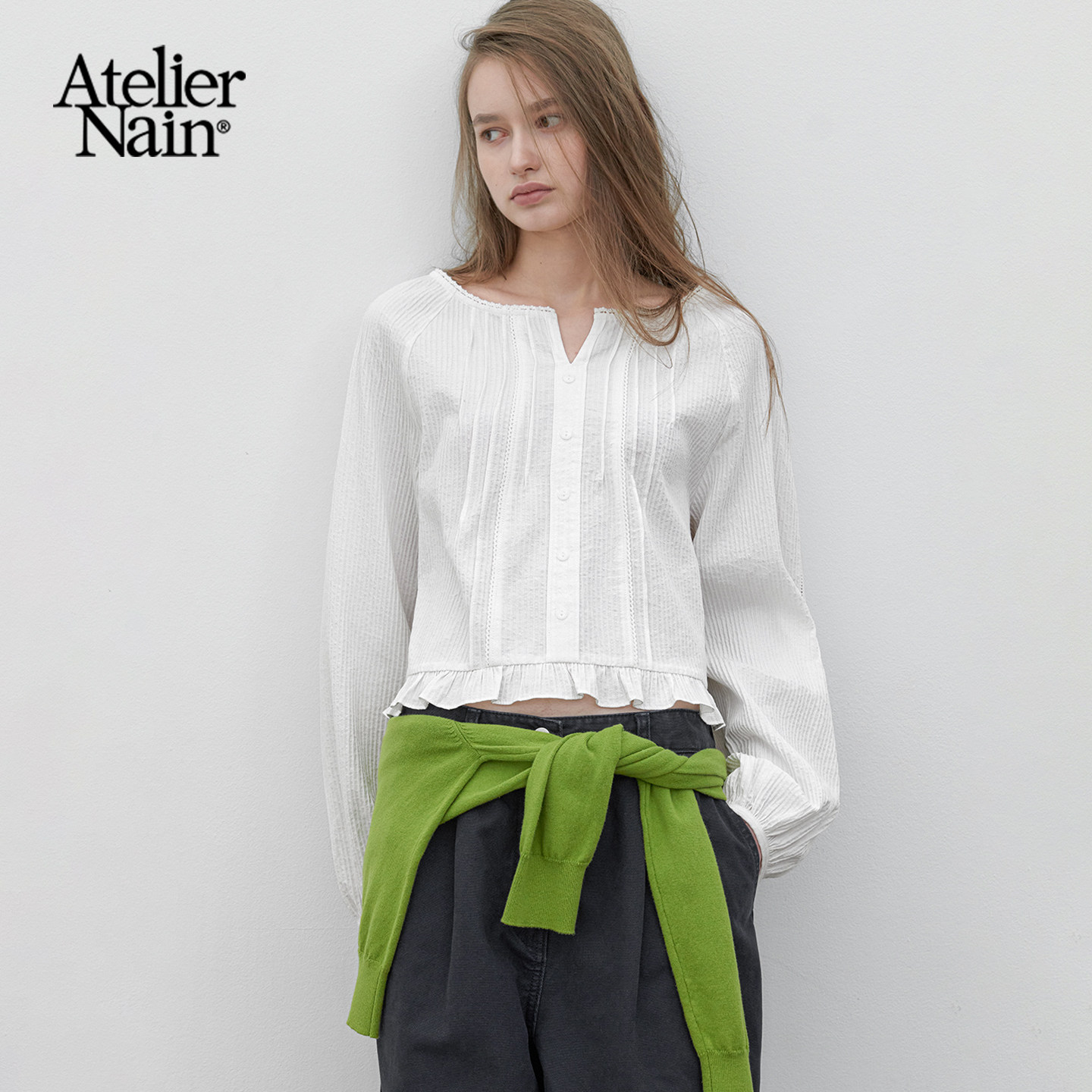 Atelier Nain2026年秋季新款长袖衬衫女甜美荷叶边设计感长袖上衣