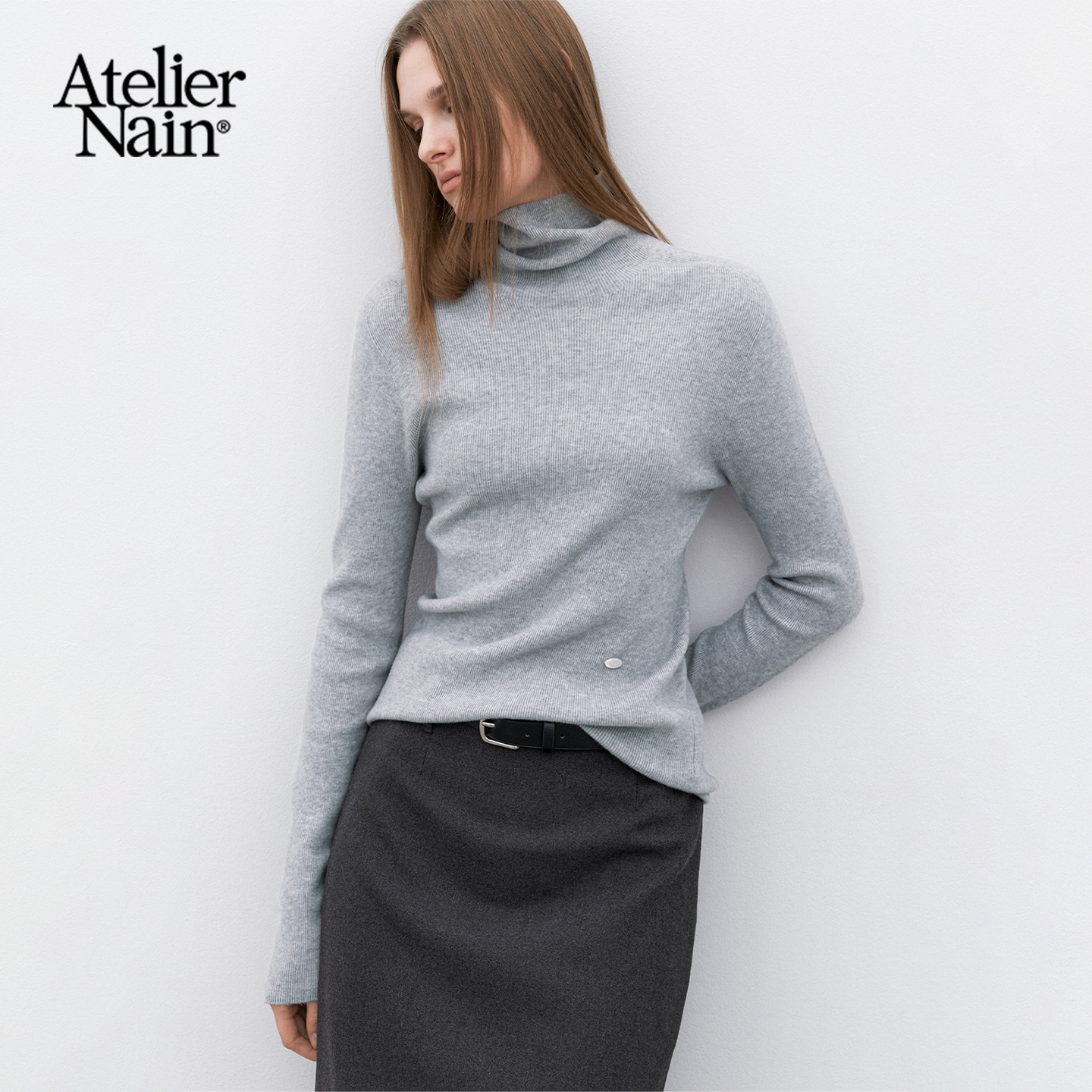 Atelier Nain2025年秋冬新款高领针织衫女修身显瘦打底衫长袖上衣