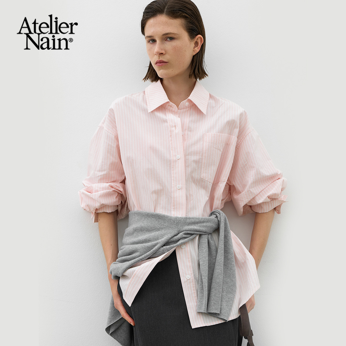 Atelier Nain2025年秋季新款条纹衬衫韩版宽松甜美学院风小众衬衣