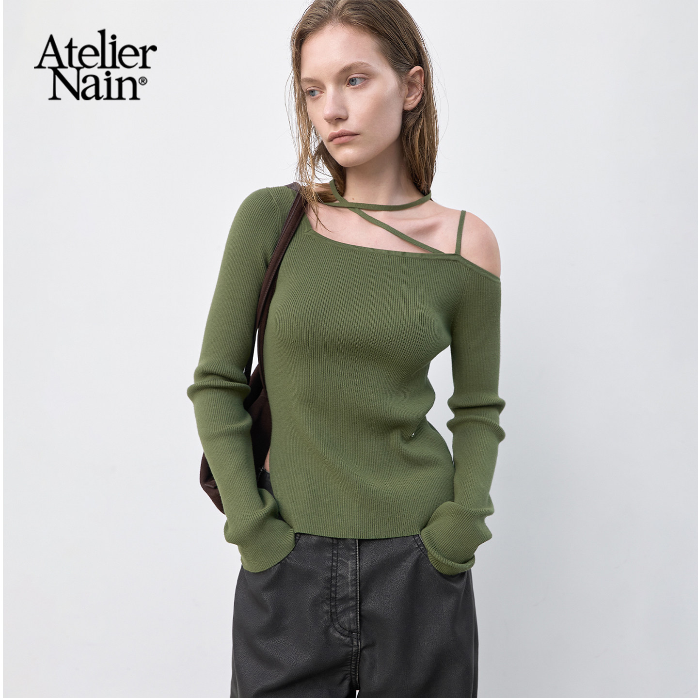 预售Atelier Nain2026年秋季新款露肩设计感针织衫甜美显瘦上衣女