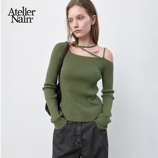 预售Atelier Nain2026年秋季新款露肩设计感针织衫甜美显瘦上衣女