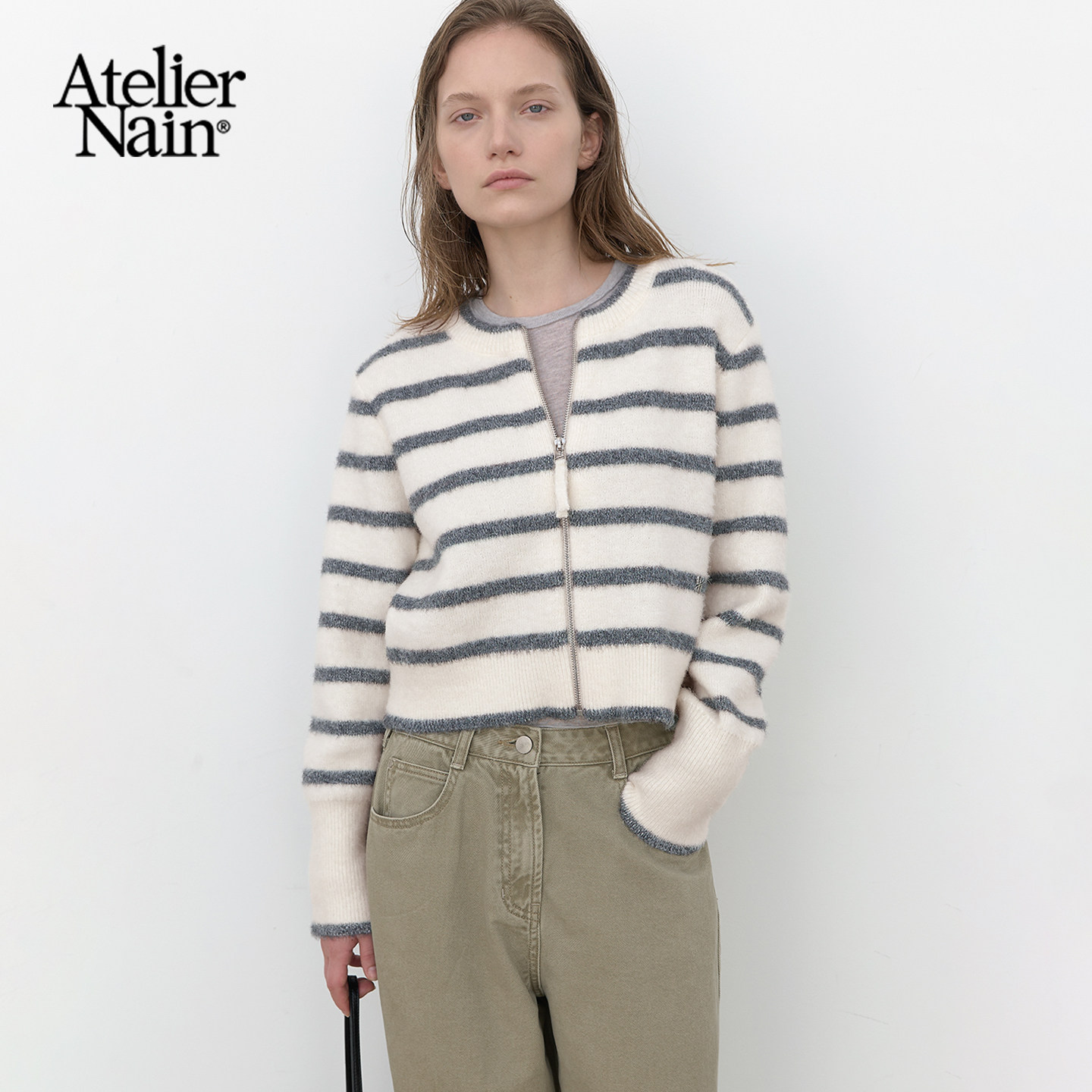 Atelier Nain2026年秋冬新款慵懒风条纹开衫针织衫高级感上衣女