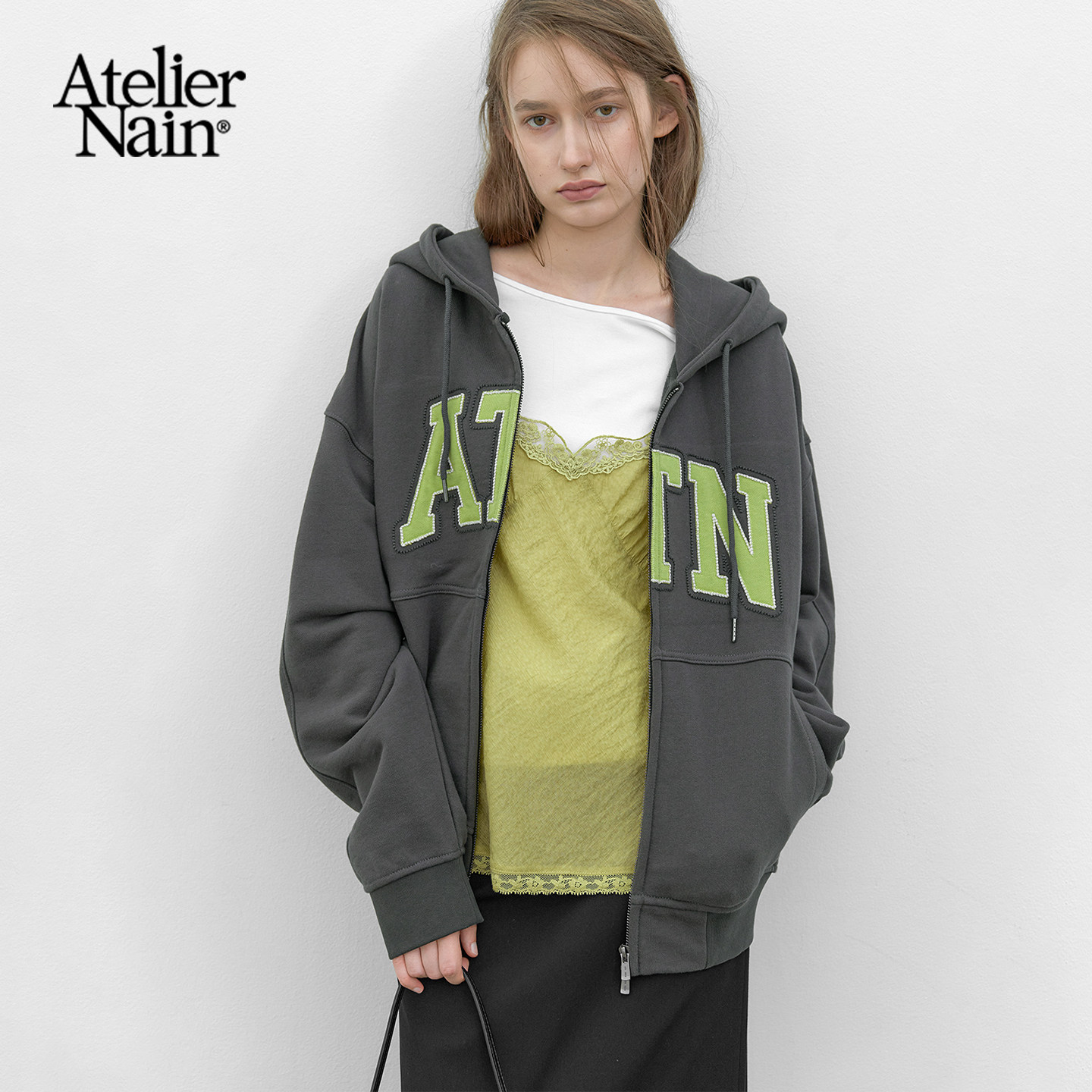 AtelierNain撞色连帽卫衣套头
