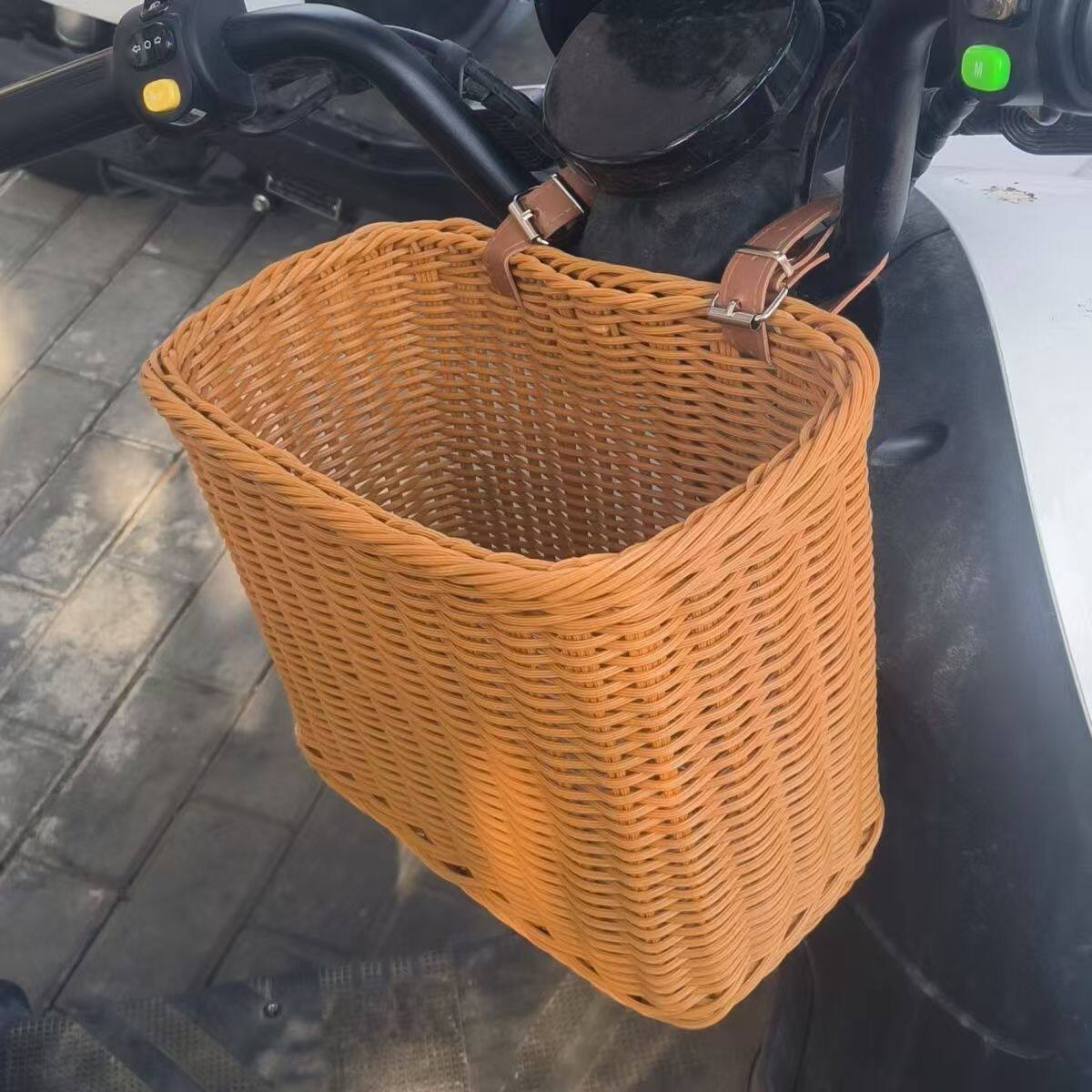电车筐手编自行车车篮篮子电动车前车滑板车儿童前置通用车篮