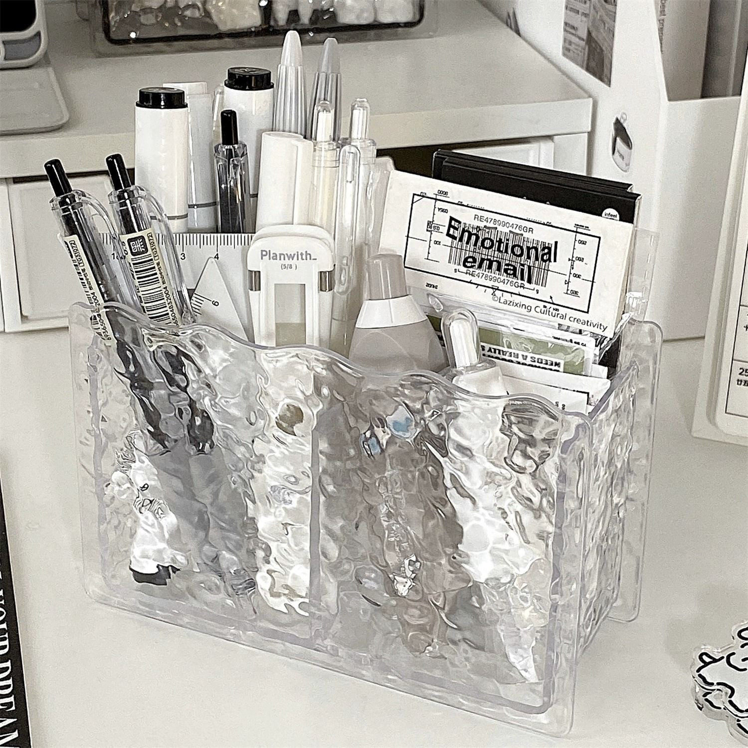 ins笔筒透明高级感桌面化妆刷收纳桶宿舍置物架办公室分格文具盒