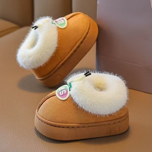 儿童棉鞋秋冬季家居防滑时尚简约可爱男女童加厚保暖防水包跟棉鞋