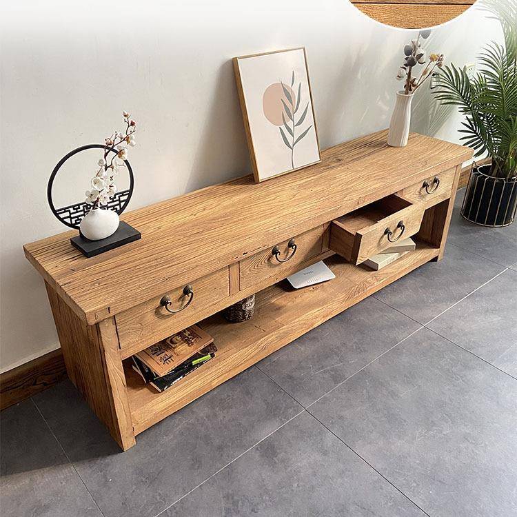 北方老榆木家具老门板风化纹理简约式电视柜展厅博古架茶桌椅组合