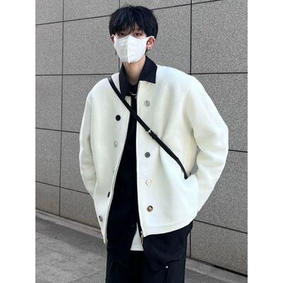 秋冬情侣美式复古白色针织开衫