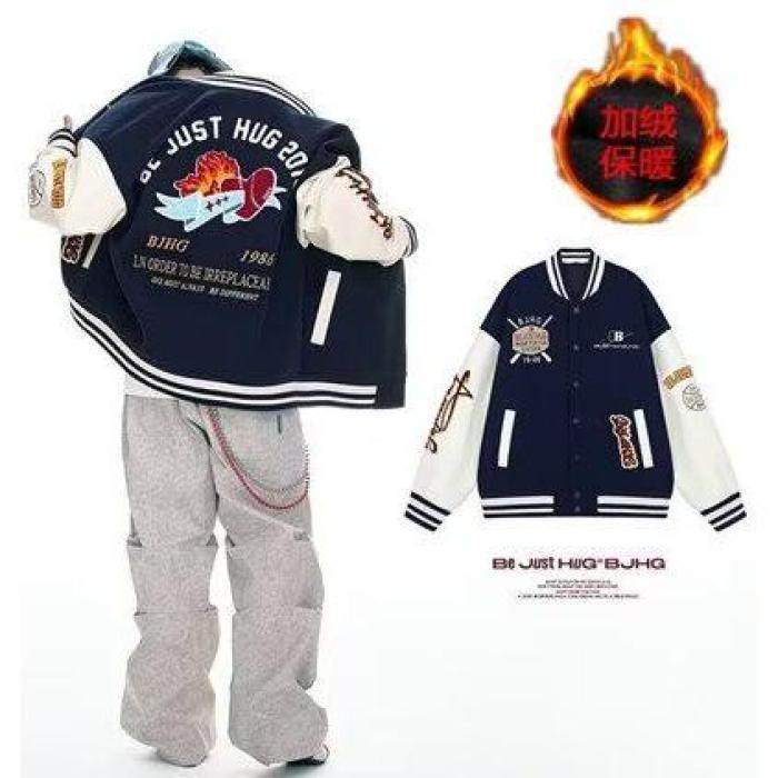 秋冬季新款棒球服外套男上衣刺绣章仔个性情侣款撞色学生潮牌