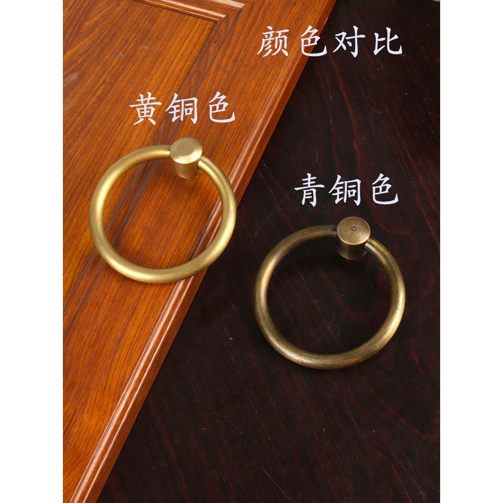 仿古房木门铜拉环中式大门环拉手把手实心圆环牛皮鼓铜环把手