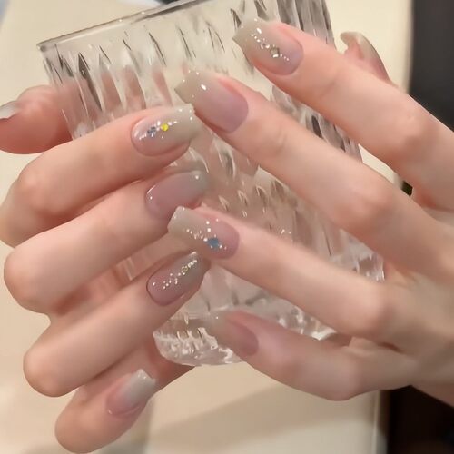 【雾山灰调】纯手工穿戴甲温柔腮红渐变猫眼气质显白短款可拆卸美