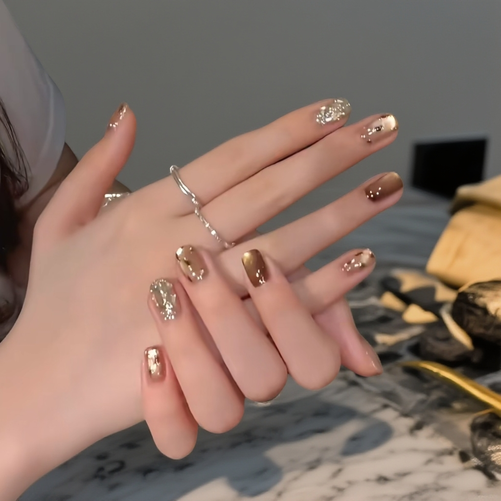 【鎏金幻梦】纯手工秋冬豹纹玻璃珠猫眼穿戴甲短款轻奢显白穿戴甲