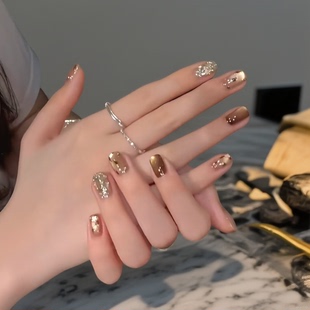 【鎏金幻梦】纯手工秋冬豹纹玻璃珠猫眼穿戴甲短款轻奢显白穿戴甲