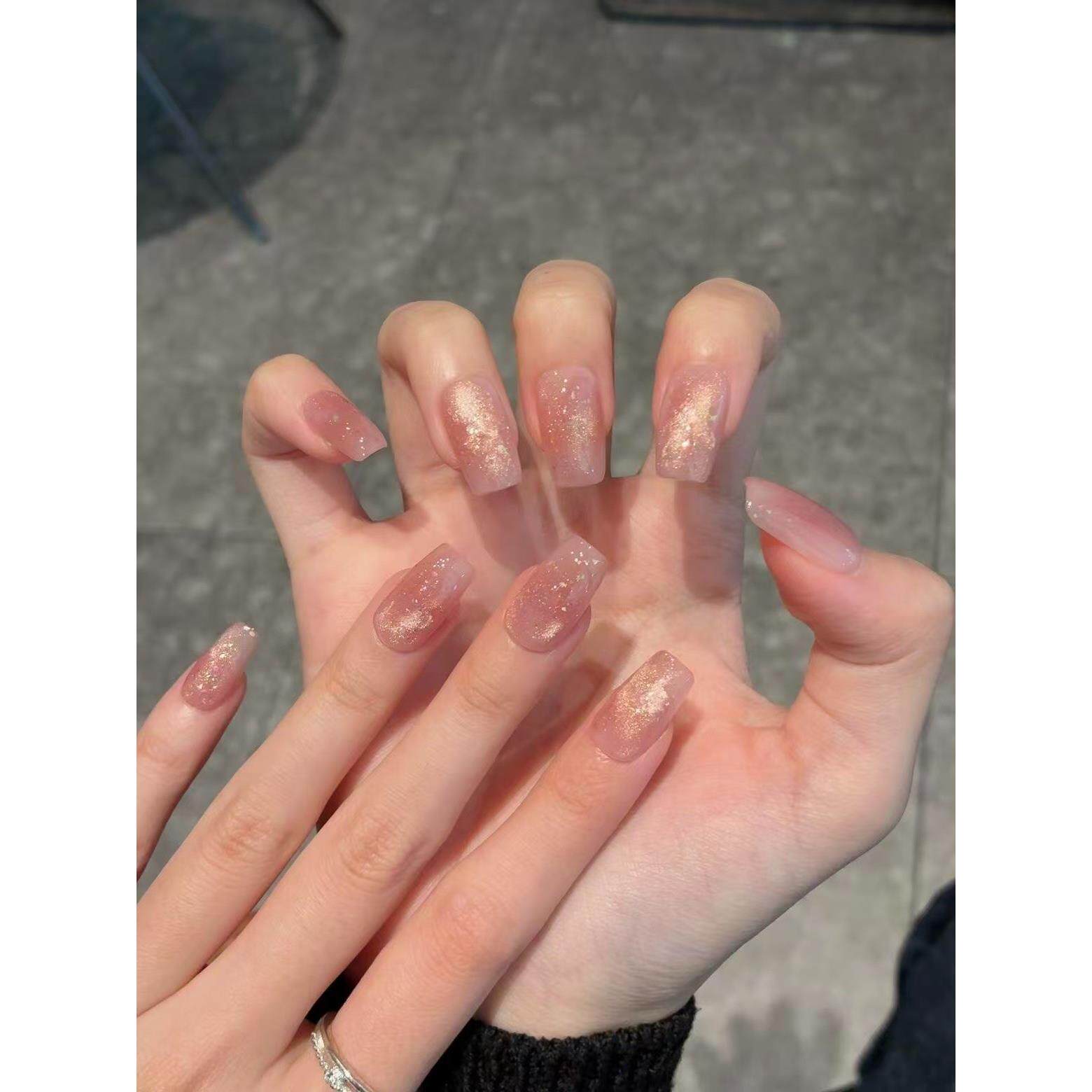 【柔金桃晕】纯手工穿戴甲温柔纯欲金色猫眼短款显白美甲可拆卸甲,彩妆/香水/美妆工具,穿戴甲/甲片,淘宝优惠券,粉丝福利购,淘宝优惠卷