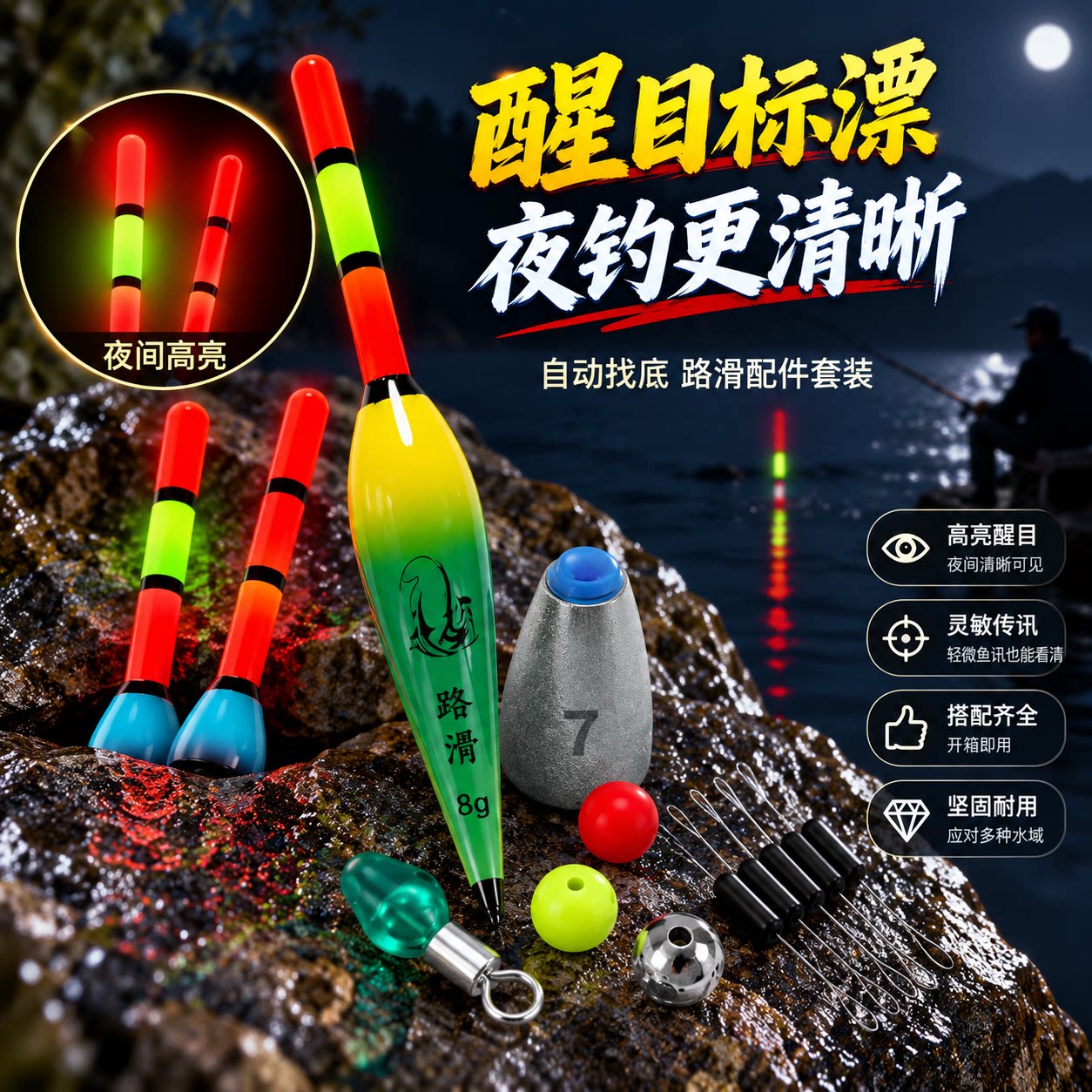 自动找底免调漂双铅变色夜光套装