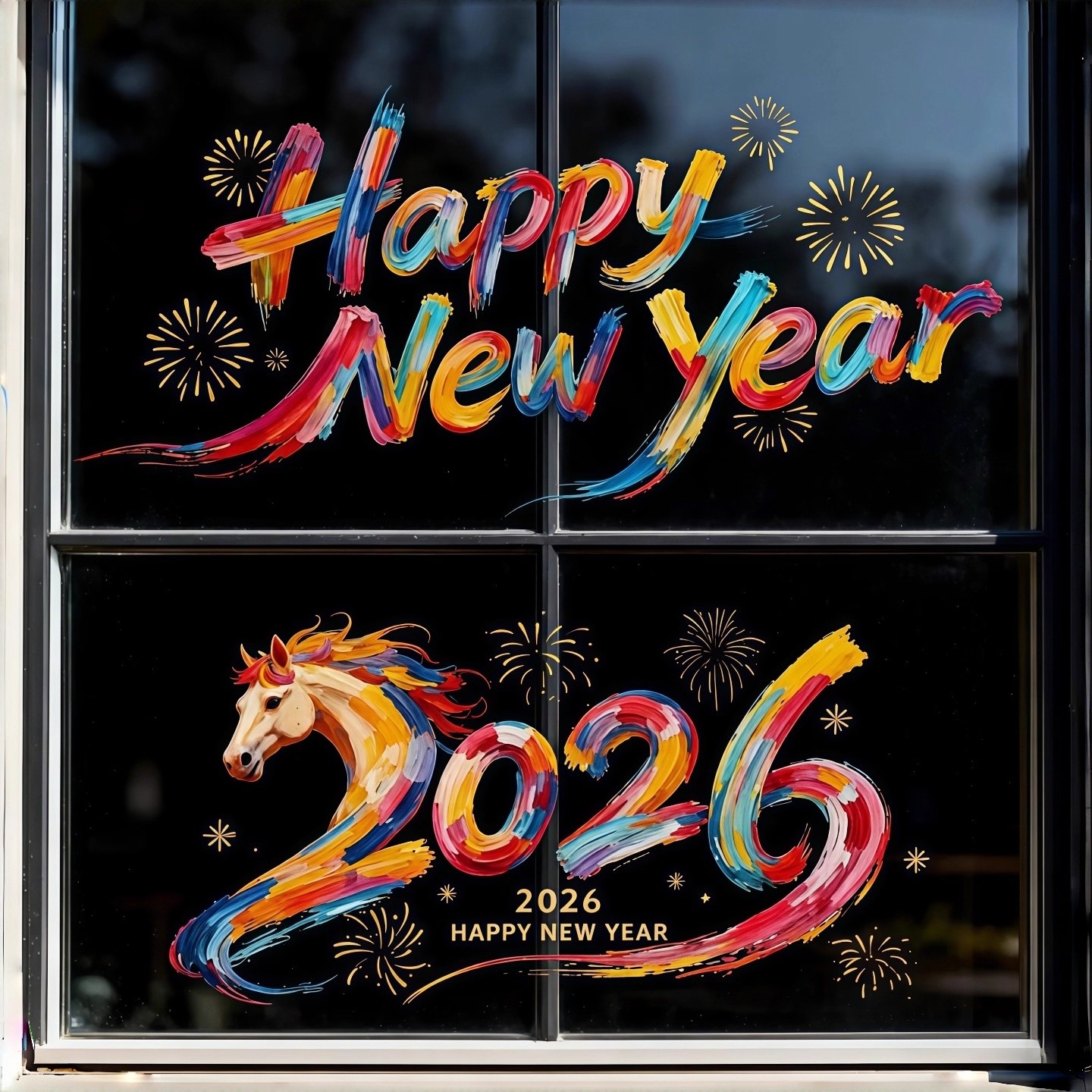 2026新年窗花贴彩色数字玻璃装饰