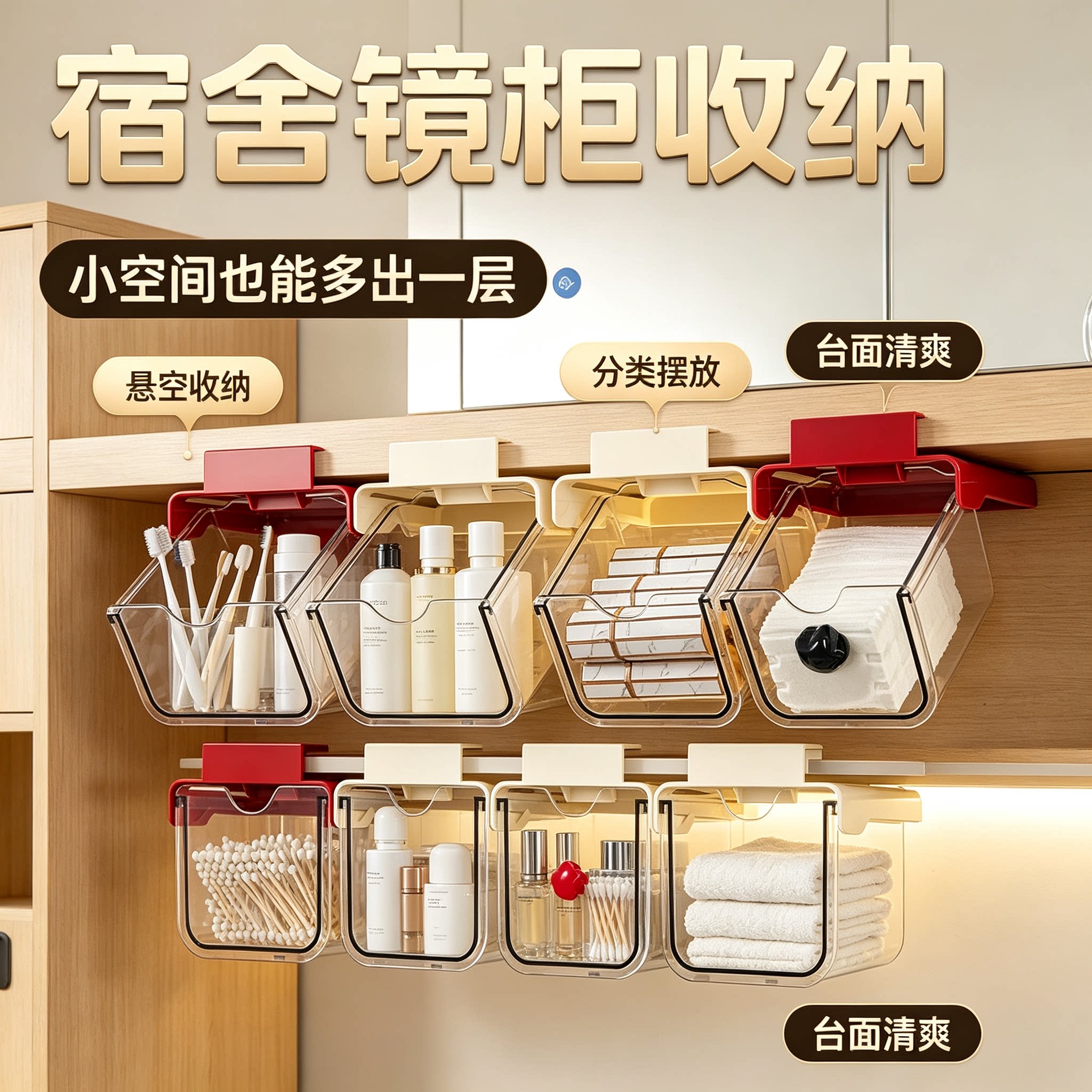 抽屉式大容量镜柜化妆品收纳盒