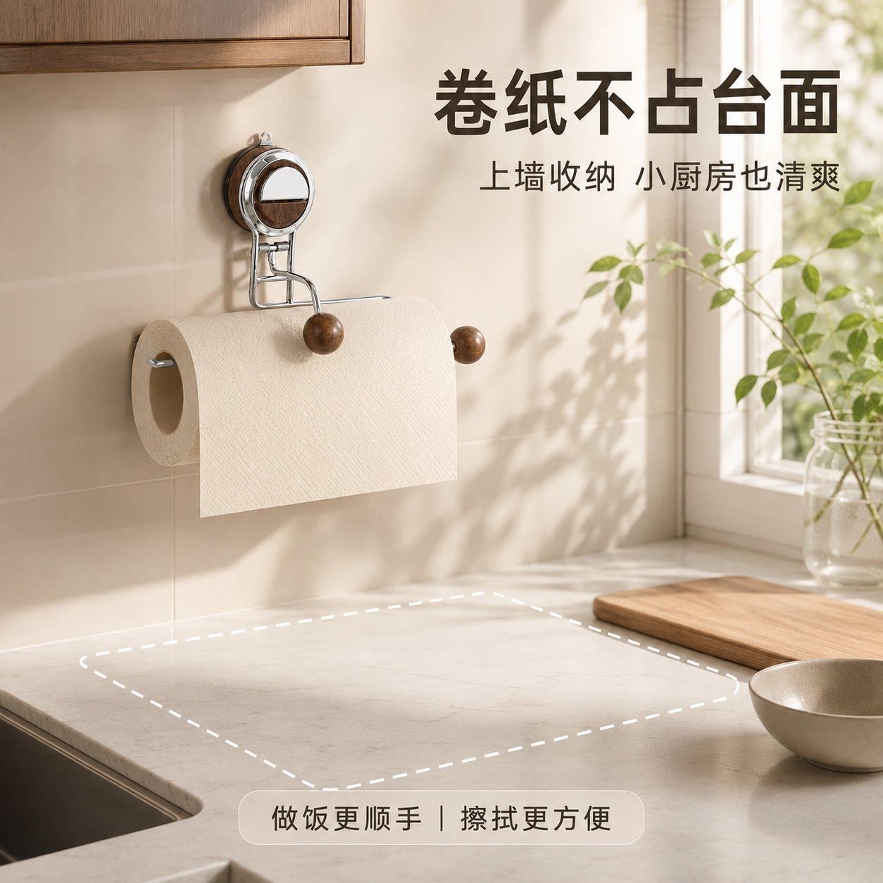 中古风吸盘免打孔橱柜卷筒纸架