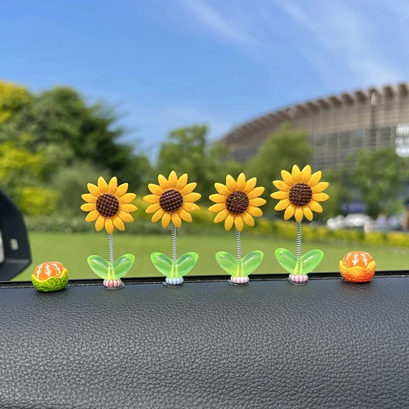 向日葵车载摆件网红创意可爱摇头清新花朵汽车中控台后视镜装饰品