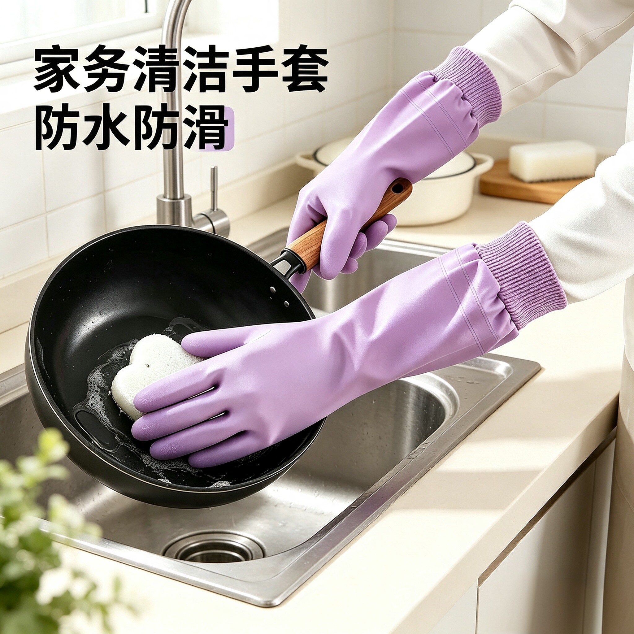 加厚加绒一体绒防水耐用洗碗手套