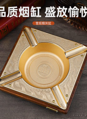 汉尼库克雪茄烟灰缸复古印茄实木金属多槽四烟槽大口径雪茄烟缸