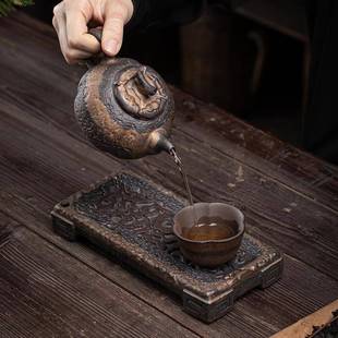 仿古汉砖茶承壶承 迷你小茶台单人干泡盘 日式 家用陶瓷茶盘储水式