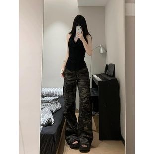 显瘦高腰百搭喇叭裤 设计感多口袋牛仔裤 超好看印花修身 新款 女冬季