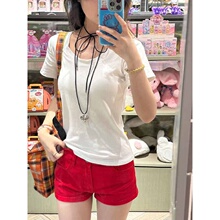 2025年红色低腰牛仔短裤女夏季新款辣妹百搭修身显瘦高腰包臀热裤