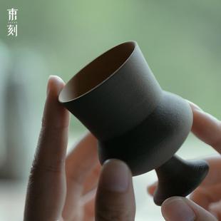束刻手工粗陶蛍舞高足主人茶杯单只陶瓷圆口功夫茶小杯品茗杯水杯