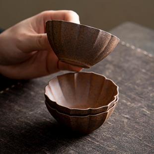 仿柴烧单杯老岩泥主人杯家用功夫茶具陶瓷茶杯 手工粗陶品茗杯日式