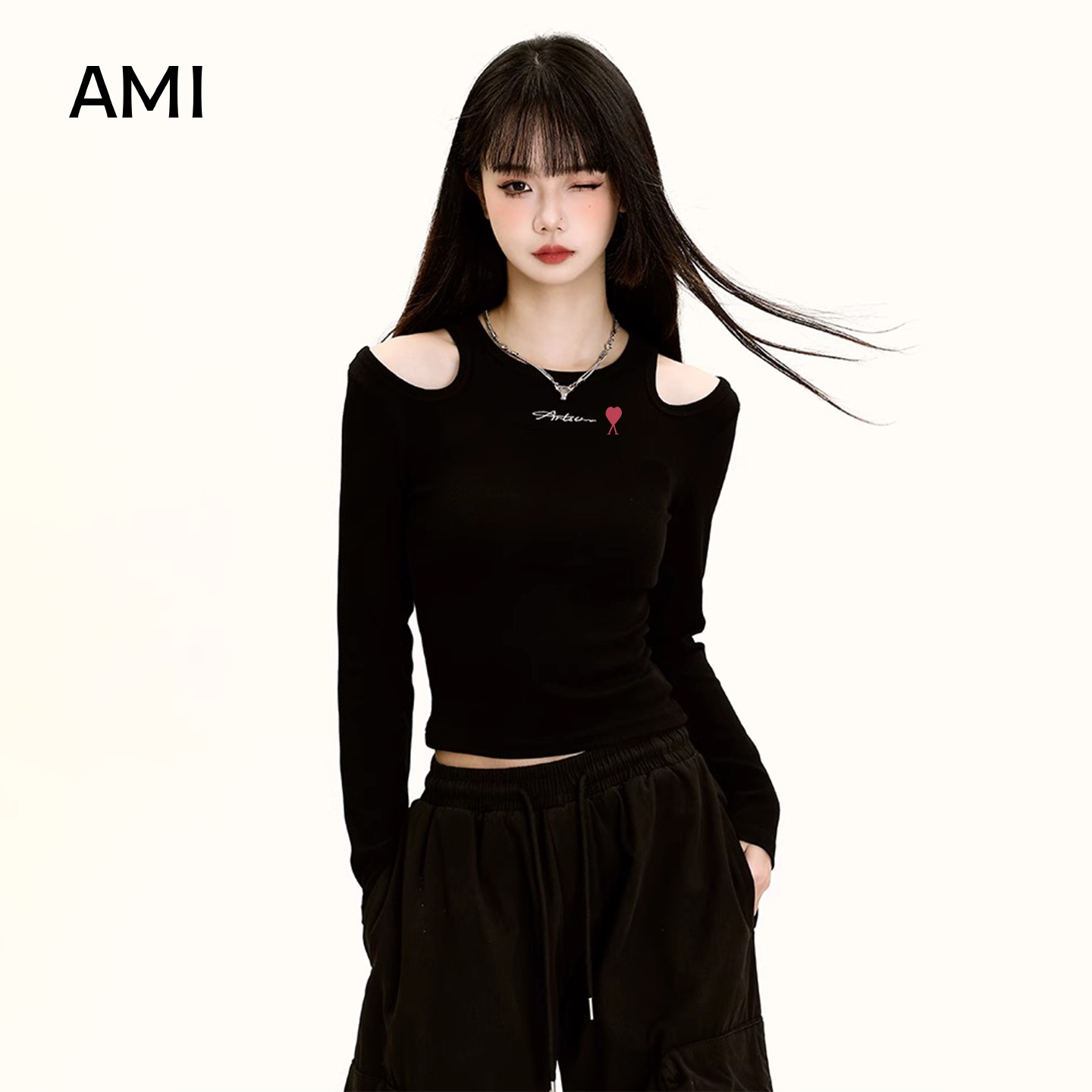 AMI美式黑色打底衫长袖t恤