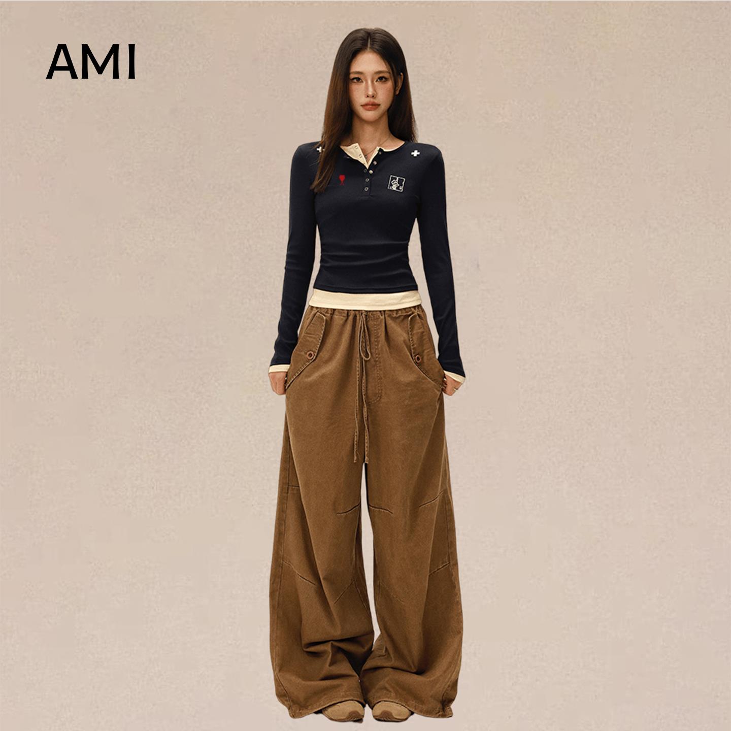 AMI美式撞色假两件刺绣针