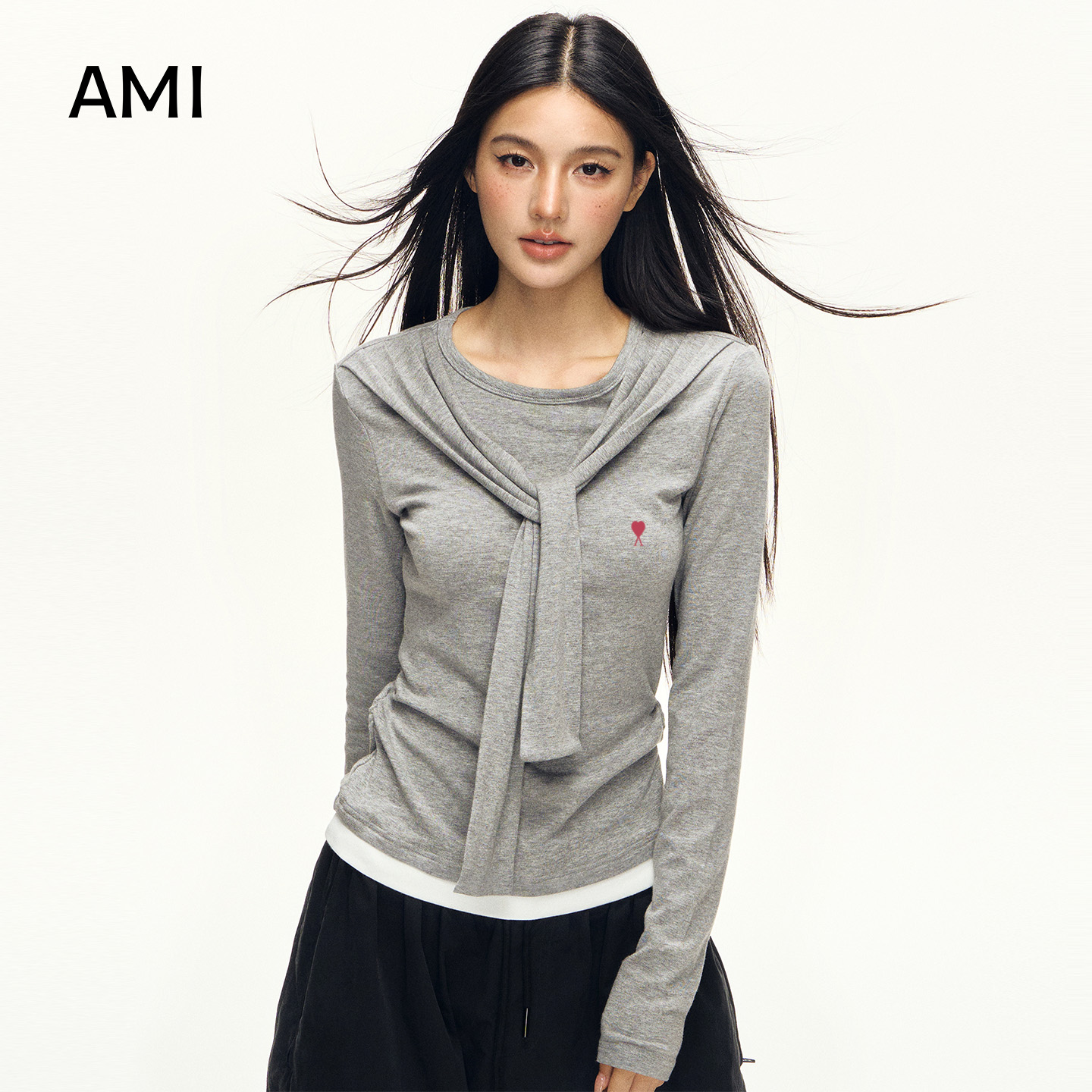 AMI美式灰色海军领上衣女