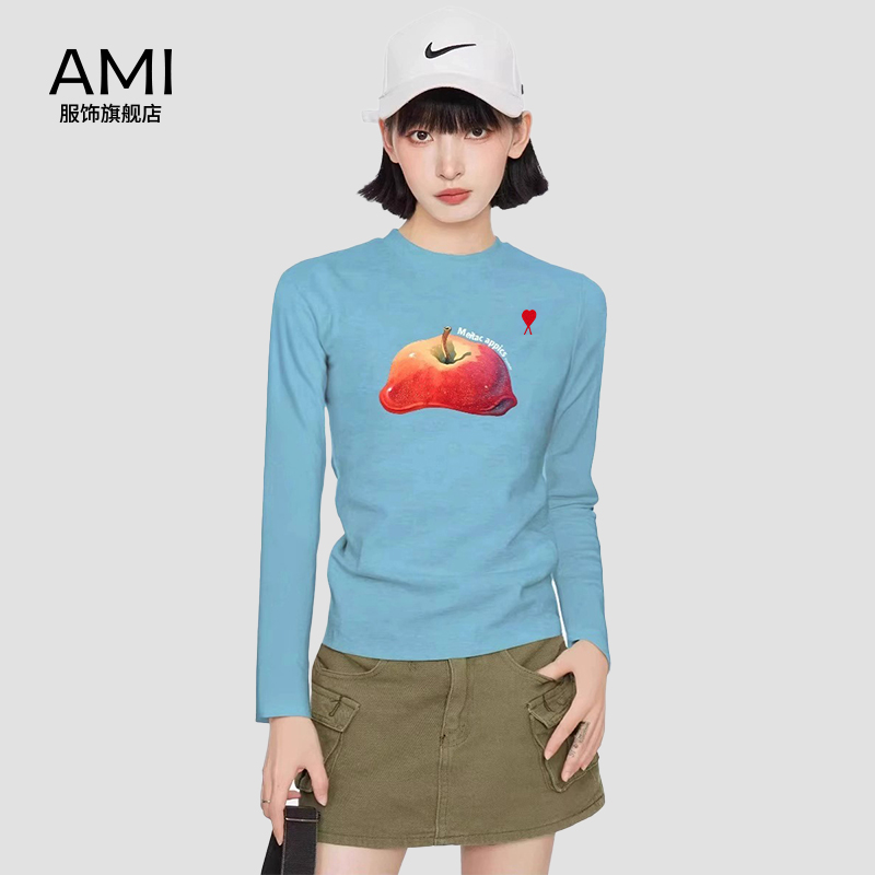 AMI2025美式蓝色苹果圆领