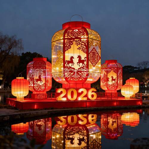 2026年春节大型花灯彩灯定制马年户外景观灯会喜庆氛围发光灯笼