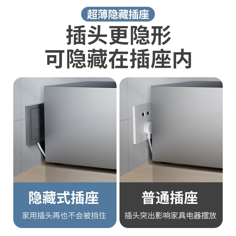 86型隐藏式插座嵌入式内嵌式冰箱热水器凹型隐形插座防水五孔16A