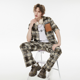 【陆虎同款】辛普森一家潮牌衬衫套装男2025夏季新款趣味小丑印花