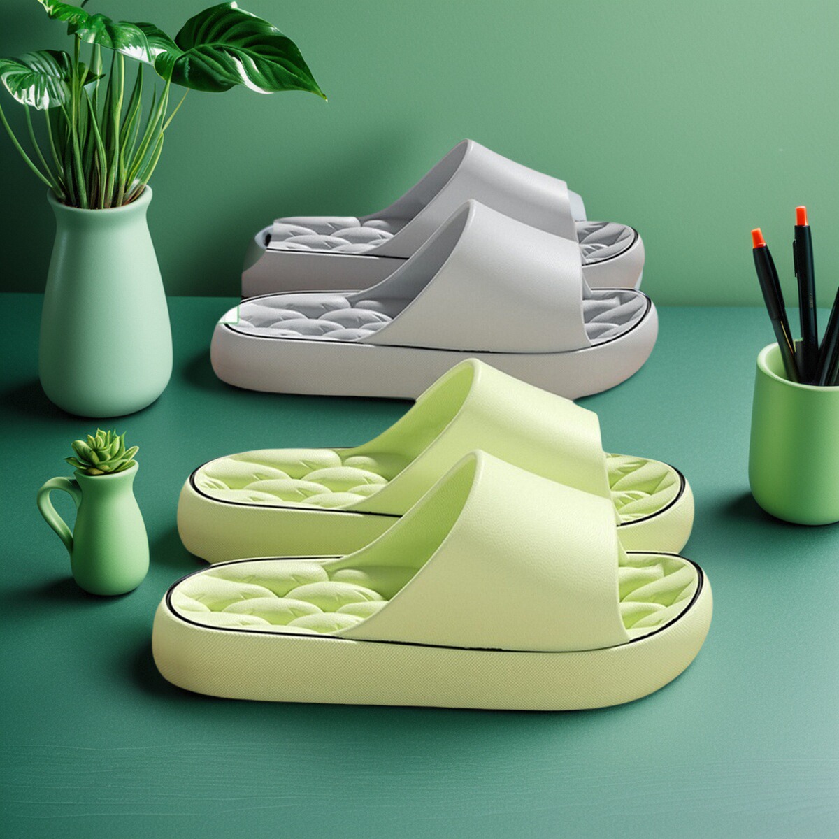 TizzGiri买一送一安静室内家居浴室防臭eva厚底拖鞋女防滑凉拖男