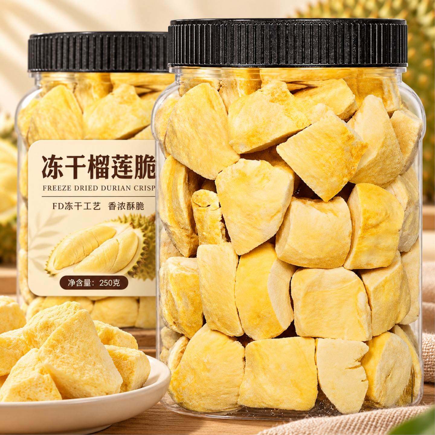冻干榴莲干500g大罐装泰国金枕头非猫山王榴莲脆块水果干零食
