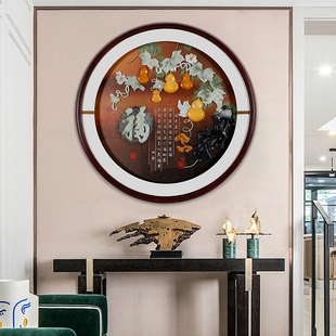 入户玄关led灯光装 新中式 饰挂画走廊过道沙发背景墙圆形玉石玉雕