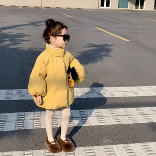 2024女童冬款棉衣宝宝气质加厚立领黄色羽绒棉保暖外套棉服内