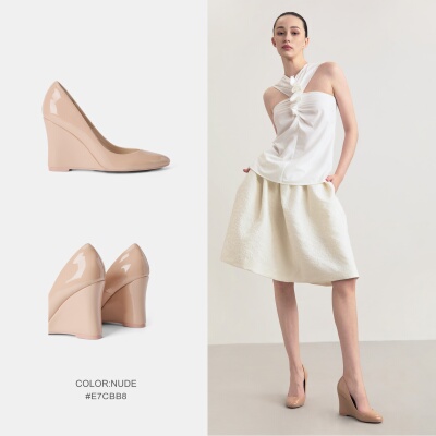 Cihi法式全包圆头坡跟单鞋