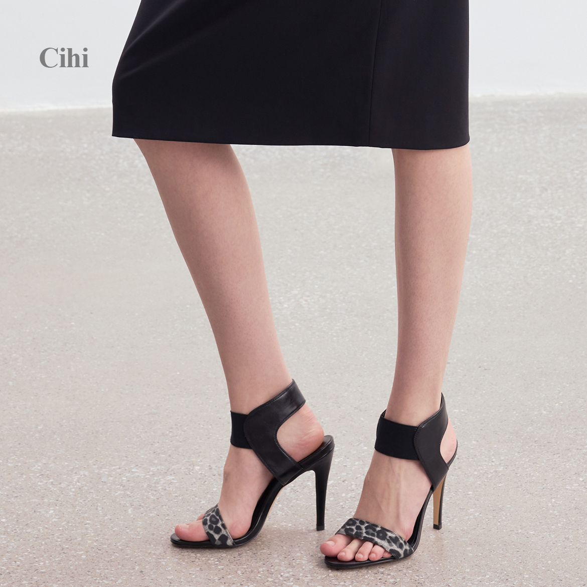 Cihi豹纹露趾夏季女士高跟鞋