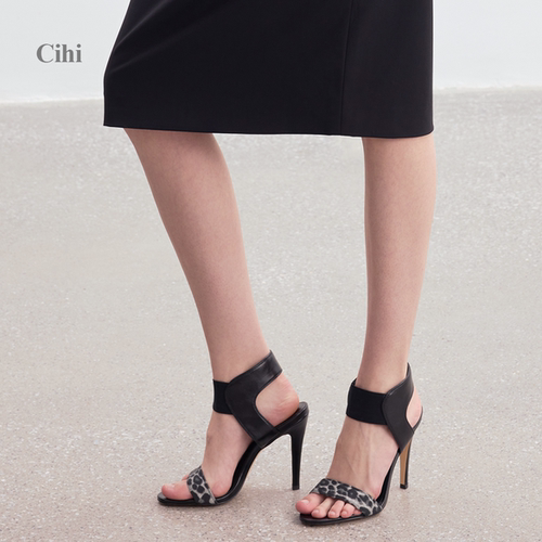 Cihi豹纹露趾夏季女士高跟鞋