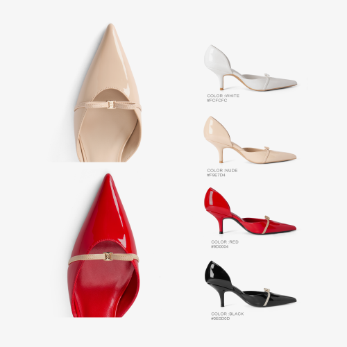 Cihi亮面漆皮蝴蝶结包头浅口单鞋