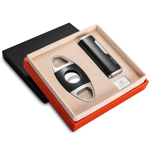CIGARLOONG茄龙雪茄打火机套装配雪茄剪金属不锈钢礼盒装