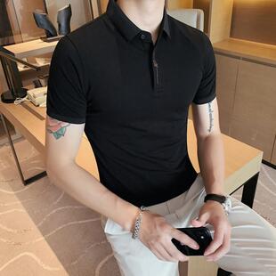 polo衫 翻领t恤潮流刺绣韩版 短袖 男潮牌夏季 修身 带领体恤弹力半袖